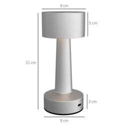 HOMCOM Rechargeable Table Lamp with 3 Colour LED Lighting Touch Control in Silver - thumbnail 3