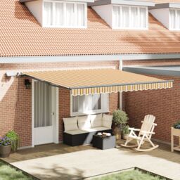 Berkfield Home Manual Retractable Awning with LED Multicolour Stripe 400x350 cm in Yellow