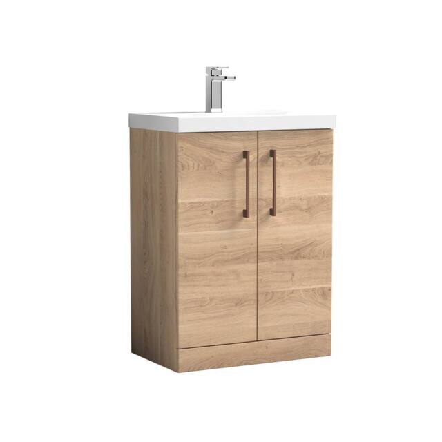 Balterley Contemporary Bathroom Floor 2-Door Vanity & Basin, Bleached Oak, 600mm in Brown - image 1