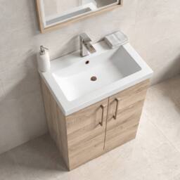 Balterley Contemporary Bathroom Floor 2-Door Vanity & Basin, Bleached Oak, 600mm in Brown - thumbnail 4