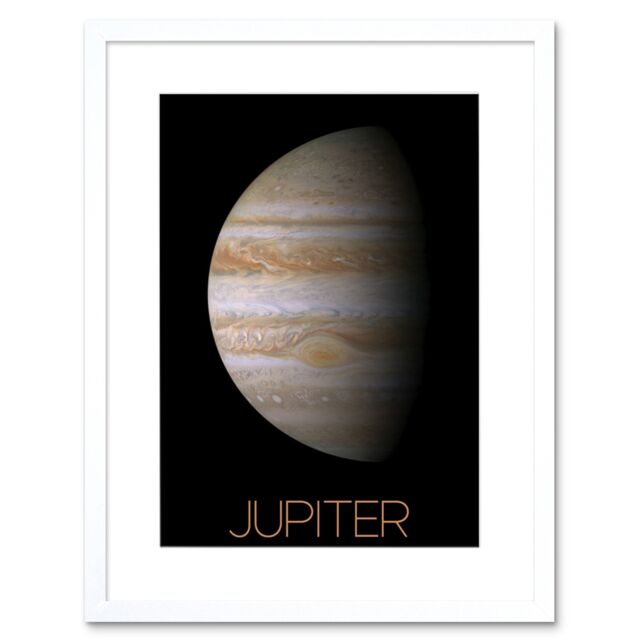 "Artery8 Wall Art Print NASA Our Solar System Jupiter Planet Image Red Spot Artwork Framed 9X7 Inch in White - Size: W7"" x H9""" - image 1