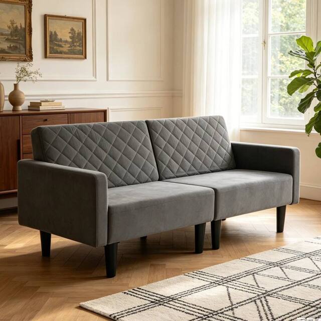 KORVIXA 2-3 Seater Convertible Folding Futon Sofa Bed in Grey - Size: 100 cm x 100 cm - image 1