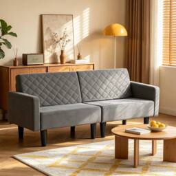 KORVIXA 2-3 Seater Convertible Folding Futon Sofa Bed in Grey - Size: 100 cm x 100 cm - thumbnail 5
