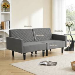 KORVIXA 2-3 Seater Convertible Folding Futon Sofa Bed in Grey - Size: 100 cm x 100 cm - thumbnail 2