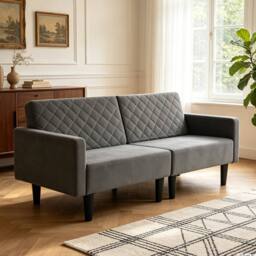 KORVIXA 2-3 Seater Convertible Folding Futon Sofa Bed in Grey - Size: 100 cm x 100 cm