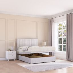 Sloomy Kansas Plush Fabric Ottoman Bed End Opening With Sprung Memory Mattress & 26 Inch Headboard in Silver - Size: Small Double - thumbnail 2