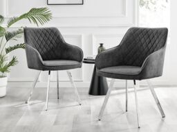 FurnitureboxUK Elina White Marble Effect Scratch Resistant Dining Table & 2 Falun Silver Leg Fabric Chairs in Dark Grey - thumbnail 9