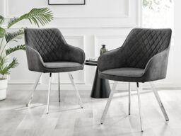 FurnitureboxUK Elina White Marble Effect Scratch Resistant Dining Table & 2 Falun Silver Leg Fabric Chairs in Dark Grey - thumbnail 4