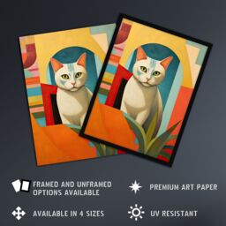 "Artery8 Abstract Cubist Cat & Plant Feline Geometric Contemporary Artwork Unframed Wall Art Print Poster Home Decor Premium - Size: W12"" x H16""" - thumbnail 2