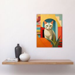 "Artery8 Abstract Cubist Cat & Plant Feline Geometric Contemporary Artwork Unframed Wall Art Print Poster Home Decor Premium - Size: W12"" x H16""" - thumbnail 4