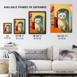 "Artery8 Abstract Cubist Cat & Plant Feline Geometric Contemporary Artwork Unframed Wall Art Print Poster Home Decor Premium - Size: W12"" x H16""" - thumbnail 3