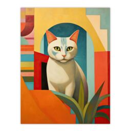 "Artery8 Abstract Cubist Cat & Plant Feline Geometric Contemporary Artwork Unframed Wall Art Print Poster Home Decor Premium - Size: W12"" x H16""" - thumbnail 1