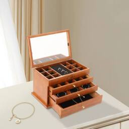 Ventryn 4 Layer Wooden Jewelry Storage Box With Mirror Large Capacity in Brown - thumbnail 4
