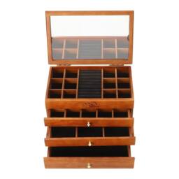 Ventryn 4 Layer Wooden Jewelry Storage Box With Mirror Large Capacity in Brown - thumbnail 3