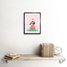 "Artery8 Wall Art Print Puffins in Love Art Framed 9x7 inch in Brown - Size: W7"" x H9""" - thumbnail 2