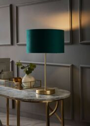 ValueLights Charlie Gold Stem Table Lamp Light with Velvet Shade in Bottle Green - Size: 10 inches - thumbnail 1