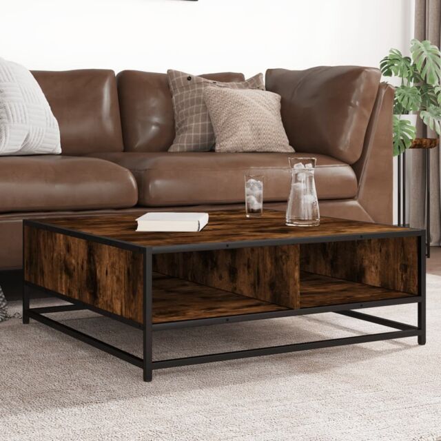 Berkfield Home Coffee Table Smoked Oak 80x80x30 cm Engineered Wood & Metal in Brown - Size: 80 x 80 x 30 cm - image 1