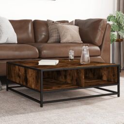 Berkfield Home Coffee Table Smoked Oak 80x80x30 cm Engineered Wood & Metal in Brown - Size: 80 x 80 x 30 cm - thumbnail 1