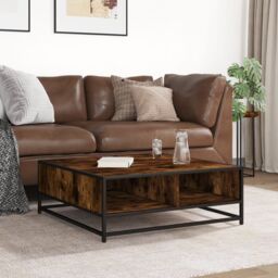 Berkfield Home Coffee Table Smoked Oak 80x80x30 cm Engineered Wood & Metal in Brown - Size: 80 x 80 x 30 cm - thumbnail 3