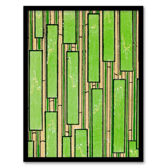 Artery8 Furuya Korin Framed Wall Art Print Green Bamboo Vintage Pattern - Size: A4 - image 1
