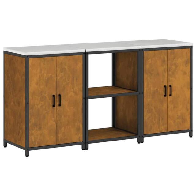 Berkfield Home Kitchen Storage Set with Shelf with Storage with Door 3 pcs Rusty in Brown - image 1