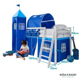 Nöa and Nani Moro Cabin Bed with Ladder and Blue Tent, Tower & Tunnel in White - Size: Single - thumbnail 5