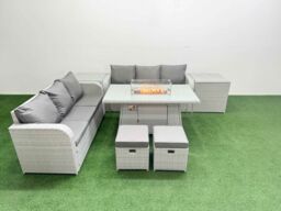 Fimous Outdoor Garden Furniture Sets 8 Seater Wicker Rattan Furniture Sofa Sets w/ Firepit Dining Table high Back Lounge Sofa Stools 2 Side Table - thumbnail 2