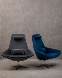 Orsina Curved Velvet Arm Chair with Lumbar Cushion & Headrest, Lounge Chair with Base for Home, Office in Grey - thumbnail 3