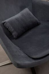 Orsina Curved Velvet Arm Chair with Lumbar Cushion & Headrest, Lounge Chair with Base for Home, Office in Grey - thumbnail 5