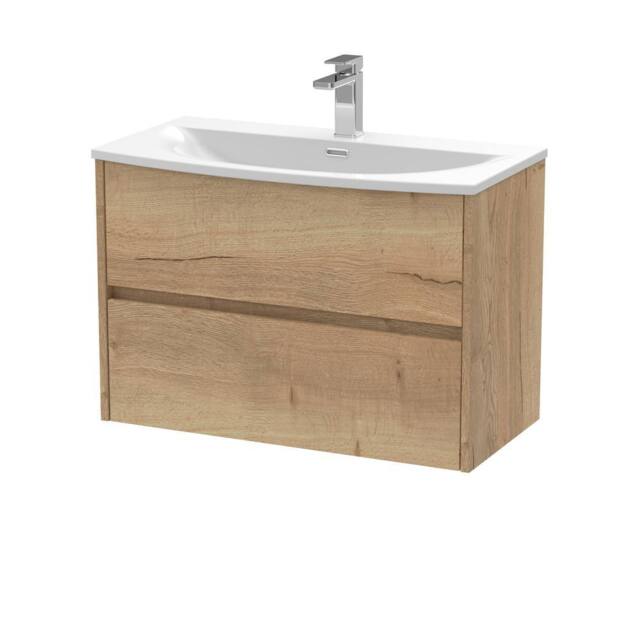 Balterley Chartley 2 Drawer Wall Hung Vanity Basin Unit, Autumn Oak, 800mm in Brown