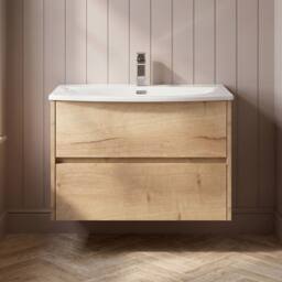 Balterley Chartley 2 Drawer Wall Hung Vanity Basin Unit, Autumn Oak, 800mm in Brown - thumbnail 6