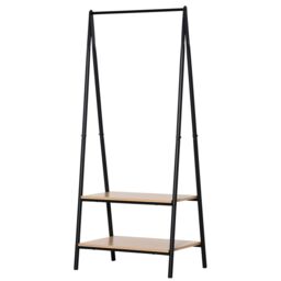 HOMCOM 2-Tier Garment Rack Storage Shelves Metal Coat Shoes Clothes Stand Open Wardrobe in Natural - thumbnail 2