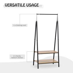 HOMCOM 2-Tier Garment Rack Storage Shelves Metal Coat Shoes Clothes Stand Open Wardrobe in Natural - thumbnail 4