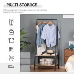 HOMCOM 2-Tier Garment Rack Storage Shelves Metal Coat Shoes Clothes Stand Open Wardrobe in Natural - thumbnail 5