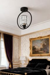 Living and Home Semi Flush Mount Ceiling Light with Crystal Shade in Black - thumbnail 2