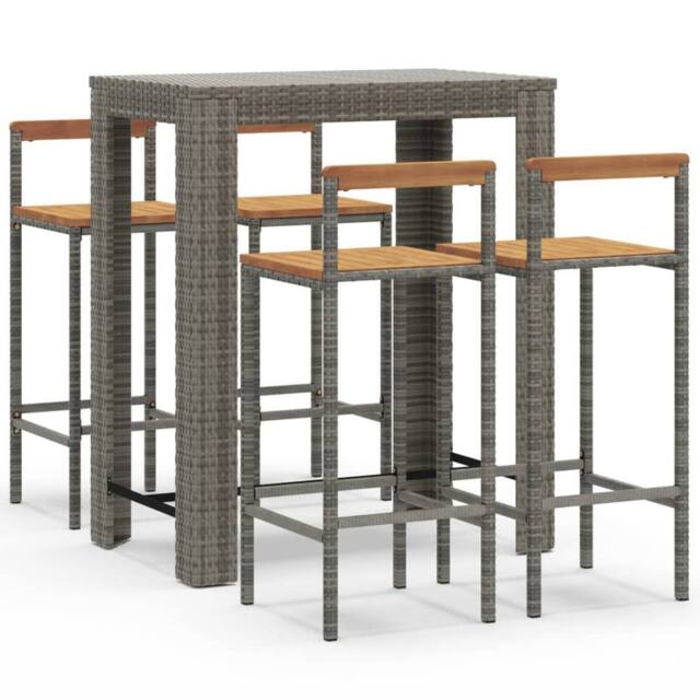 Berkfield Home 5 Piece Garden Bar Set Grey Poly Rattan&Solid Wood Acacia - image 1