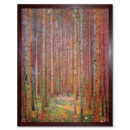 "Artery8 Wall Art Print Old Master Painting Gustav Klimt Tannenwald I Pine Tree Forest Landscape Art Framed in Brown - Size: W12"" x H16""" - thumbnail 1