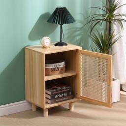 SPOT ON DEALZ Rattan Bedside Table Natural Oak 1 Door Storage Cabinet with Shelf in Light Oak