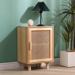SPOT ON DEALZ Rattan Bedside Table Natural Oak 1 Door Storage Cabinet with Shelf in Light Oak - thumbnail 7