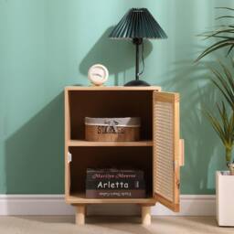 SPOT ON DEALZ Rattan Bedside Table Natural Oak 1 Door Storage Cabinet with Shelf in Light Oak - thumbnail 2
