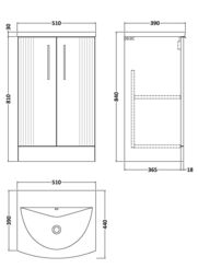 Balterley Floor Standing 2 Door Vanity Unit - Curved Basin 500mm, Satin Blue - thumbnail 7