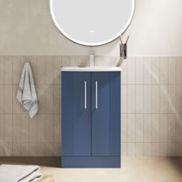 Balterley Floor Standing 2 Door Vanity Unit - Curved Basin 500mm, Satin Blue - thumbnail 2