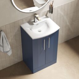 Balterley Floor Standing 2 Door Vanity Unit - Curved Basin 500mm, Satin Blue - thumbnail 3