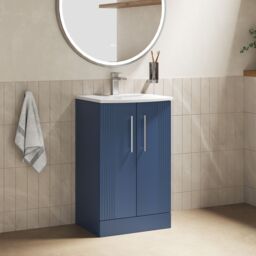 Balterley Floor Standing 2 Door Vanity Unit - Curved Basin 500mm, Satin Blue - thumbnail 4