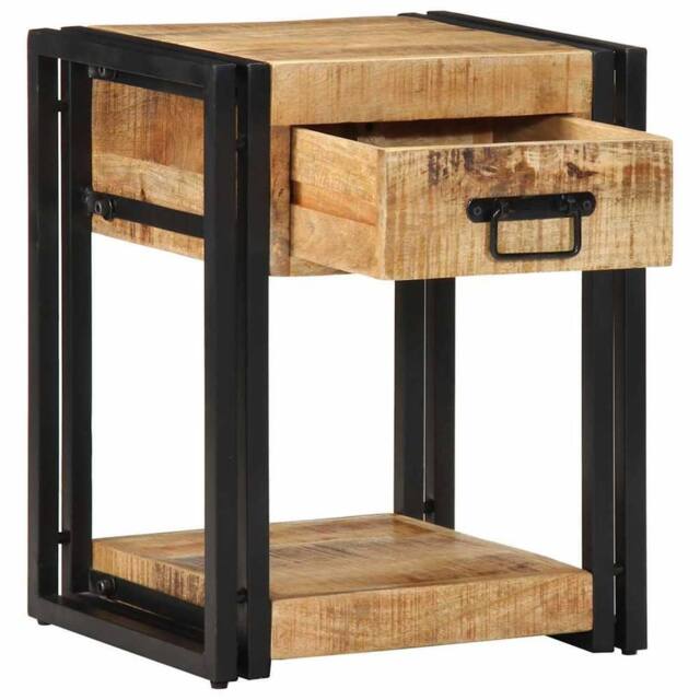 Berkfield Home Bedside Cabinet 40x35x50 cm Solid Rough Wood Mango in Brown - Size: 40 x 35 x 50 cm