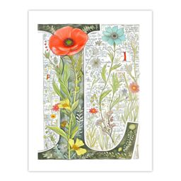 "Artery8 Women's Wall Art Print Letter L in Watercolour Flowers Botanical Book Floral Word Art For Her Poster - Size: W24"" x H32""" - thumbnail 1