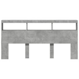 Berkfield Home Headboard Cabinet with LED Concrete Grey 200x17x102 cm - Size: 200 x 17 x 102 cm - thumbnail 6
