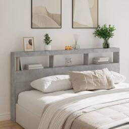 Berkfield Home Headboard Cabinet with LED Concrete Grey 200x17x102 cm - Size: 200 x 17 x 102 cm - thumbnail 2