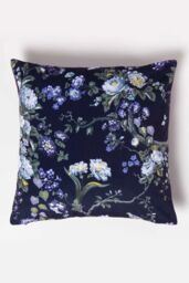 Homescapes Floral Midnight Garden Purple Filled Velvet Cushion 46 x 46 cm - thumbnail 1