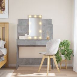 Berkfield Home Dressing Table with LED Lights Concrete Grey 96x40x142 cm - Size: 96 x 40 x 142 cm